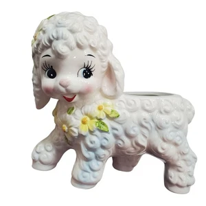 Vintage Anthropomorphic Lamb Planter Relpo 6874 Yellow Daisy Daisies Figurine - Picture 1 of 11