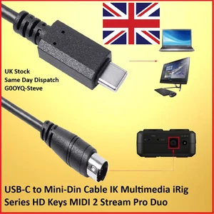 USB-C to Mini-Din Cable IK Multimedia iRig Series HD Keys MIDI 2 Stream Pro Duo - Picture 1 of 4