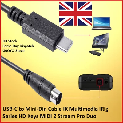 USB-C to Mini-Din Cable IK Multimedia iRig Series HD Keys MIDI 2 Stream Pro Duo - Image 1 of 4