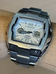 【Casio】G-SHOCK G-011D Silver Square Chronograph Analog Digital Rare Vintage - Picture 1 of 12
