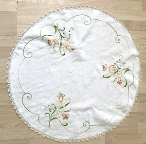 Mantel de Lino De Colección Bordado a Mano Americana Granja Redondo 32" Diámetro - Imagen 1 de 5