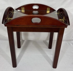 Vintage Bombay Company Mahogany Butler End Table Glass Top Folding Handles - Picture 1 of 19