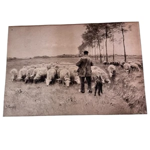 Vintage Lithograph Anton Mauve Dutch Realism 20"x13.5" Sheep Return To The Fold - Picture 1 of 12