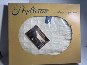 Coperta Pendleton Occasionale con scatola lana vergine 68x52 bianco sporco mai usata - Foto 1 di 14