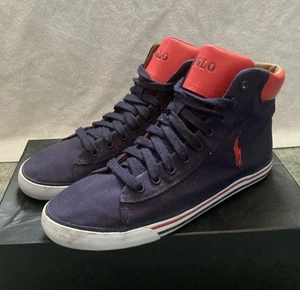 Polo Ralph Lauren Mens UK Size 9 Harvey Canvas Mid Sneaker with logo - Picture 1 of 14
