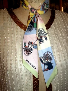 Hermes Paris French Thin Scarf TWILLY Carriage Buggy Print No Tags - Picture 1 of 10