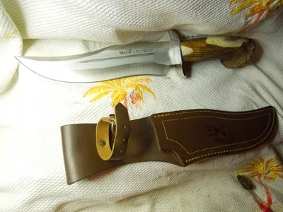CUCHILLO BOWIE ORIGINAL MUELA LOBO 14,75" CORONA LARGA MANGO CIERVO FUNDA CUERO. Foto 1 de 4