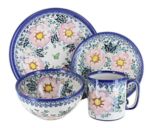 Blue Rose Polish Pottery Apple Blossom 4 Piece Place Setting - Service for 1 - Picture 1 of 1