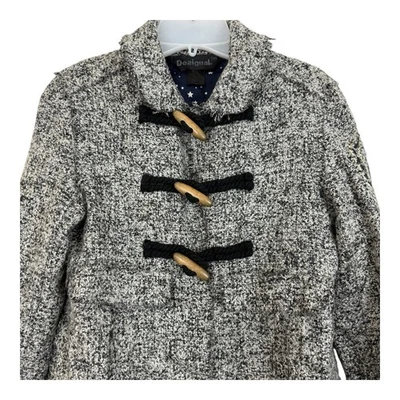 Desigual Chaqueta Botón Palanca Gabardina Mujer Talla 36 US XS Negro Blanco Gris Foto 1 de 4