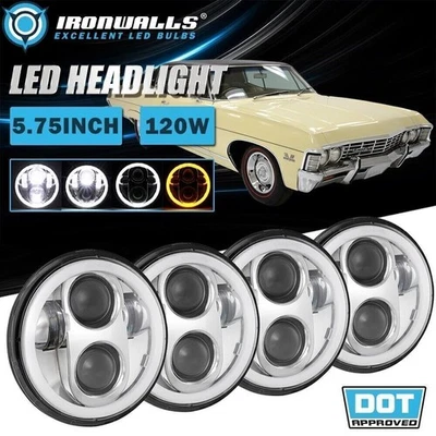 For 1967-1976 Chevrolet Caprice 4Pcs 5.75" INCH Chrome LED Headlights Hi-Lo DRL - Image 1 of 4