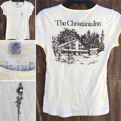 Camiseta Vintage The Christiania Inn Feminina Anos 70 Anos 80 Stedman Feita Nos EUA Tamanho G - Imagem 1 de 4