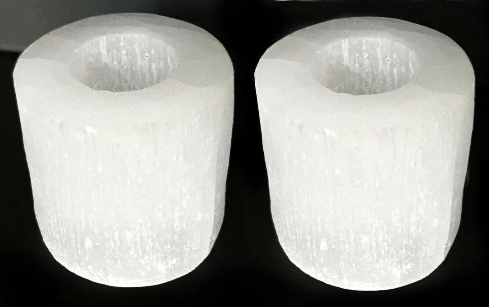 Selenite Crystal Candle Holder SET of 2 HANDMADE 3 Candle Tea Light Stand Lamp  - Image 1 of 4