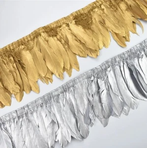 Gold & Silver Goose Feather Trimmings Trim Fringe Clothing Costume Sewing 1 Yard - Picture 1 of 8
