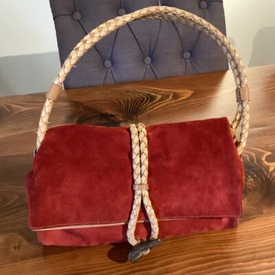 BURBERRY Haymarket Rust Red Suede Leather Braided Bag Toggle - Image 1 of 4