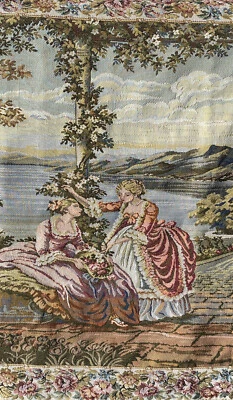 5 Tab 89” Renaissance Ladies Lake Woven Luxury Tapestry Miter Accent Border 32”L Foto 1 de 4