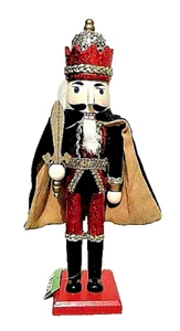 CTS CHRISTMAS WOODEN NUTCRACKER - 15" KING ARTHUR W/ VELVET CAPE, SWORD & CROWN - Picture 1 of 2
