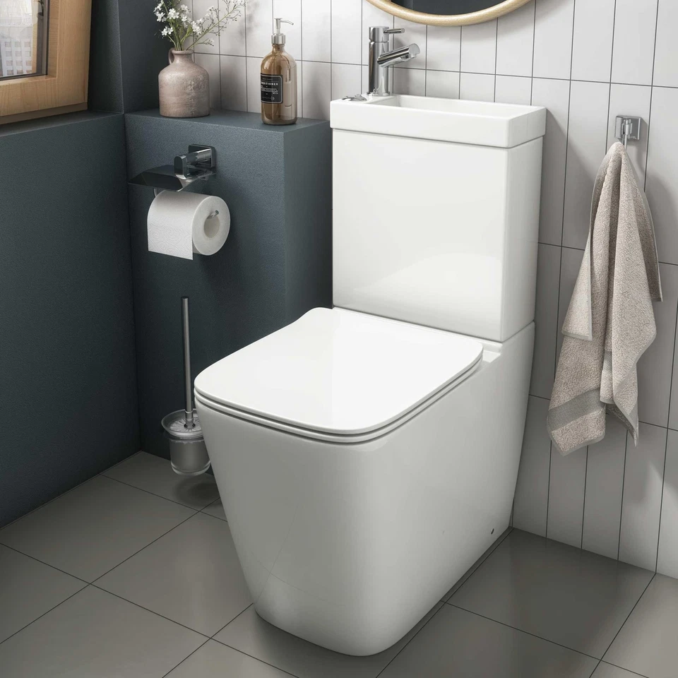 2-in-1 Rimless Close Coupled Toilet & Sink On Top Tap & Waste Dual Flush Modern - Image 1 of 4