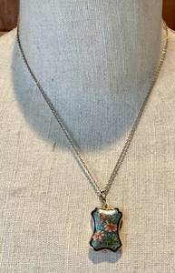 Vintage Cloisonne Schmetterling goldfarben Anhänger Kette Halskette 18" lang - Bild 1 von 4