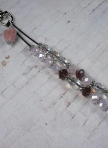 Pink Heart Beaded Purse Charm Bag Clip Crystal Glass Rhinestone Handmade New - Picture 1 of 4