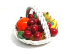 Vintage  6.5" Porcelain Cherries, Banans, Oranges, Woven  Fruit Basket