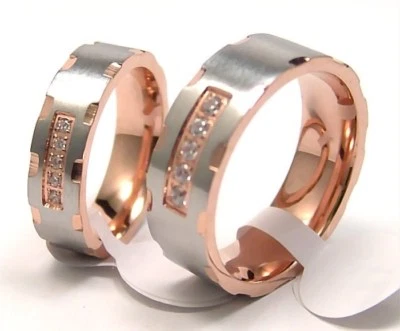 2-цветная лента кольцо розовое золото PVD гипоаллергенная хирургическая сталь выберите ее или его - Изображение 1 из 2