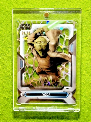 Yoda ATOMIC REFRACTOR # /99 STAR WARS Card CRACKED ICE PRIZM 2023 Topps High Tek - Image 1 of 4
