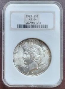 1923 Peace Dollar $1 NGC MS64 UNCIRCULATED OLD NGC SLAB #65275 - Picture 1 of 2