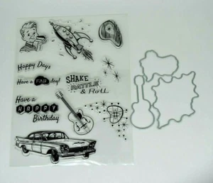 11 Clear Stamps + 3 Metall Stanzformen, 50er Retro, Geburtstag, Rock n Roll 2Z - Bild 1 von 3