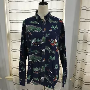 Lands End Men Size LG Ski Lodge Print Heavy Flannel Front Button Shirt Cozy - Picture 1 of 9