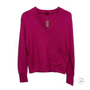 J.Crew Size XS Faux Wrap Top Textured Crepe Fuchsia Cotton Long Sleeve - Picture 1 of 7