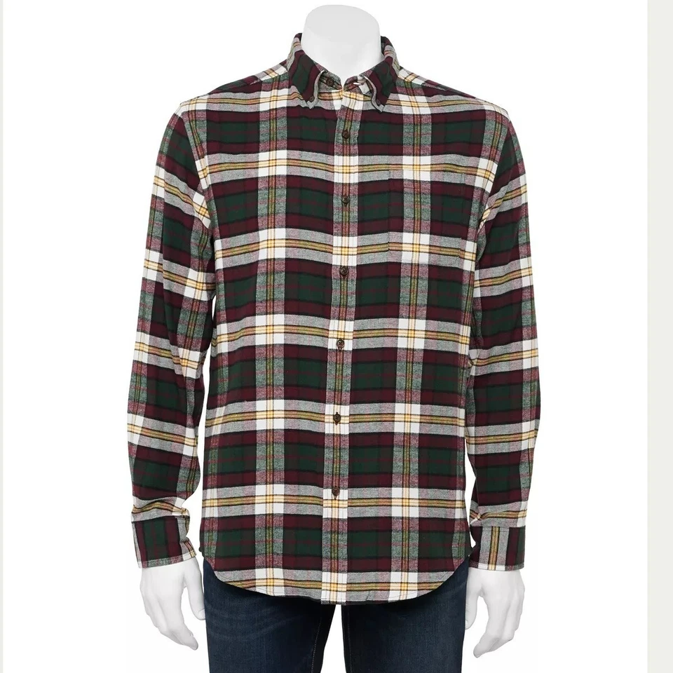 Croft & Barrow Men's Flannel Shirt Button-Down Woven Lumber Burgundy Multi Plaid - Image 1 of 1