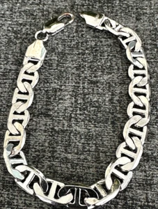 14K White Gold Plated Flat Mariner/Anchor 8 1/4" Bracelet 5MM Pre Owned - Picture 1 of 5
