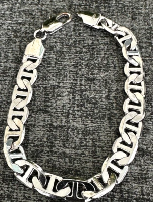 14K White Gold Plated Flat Mariner/Anchor 8 1/4" Bracelet 5MM Pre Owned - Image 1 of 4