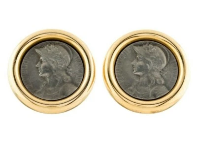 Ben Amun Earrings Coin Silver Gold Plated Clip-On Statement - Image 1 of 4
