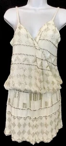 karina grimaldi Romper Short White Beaded Spaghetti Strap Draped Front Size L - Picture 1 of 8