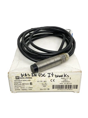 Cutler Hammer E57LAL18T111E Proximity Sensor 18mm Inductive PNP NO 10-30VDC Used - Image 1 of 4