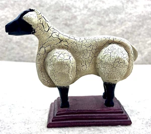 Rustic Folk Art Sheep Figure Crackle Finish No Markings 5 1/2" Tall Nice - Picture 1 of 5