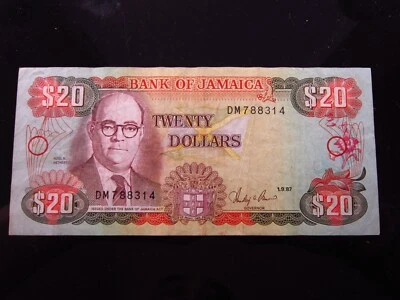 Jamaica 20 Dollars 1987 8314h90 P72 World Banknote Currency Money - Image 1 of 2