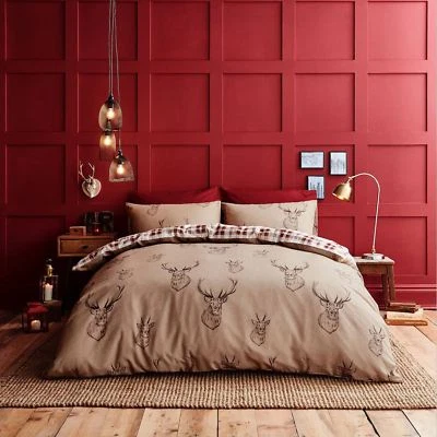 CATHERINE LANSFIELD STAG DEER KING SIZE DUVET COVER SET BROWN BEIGE