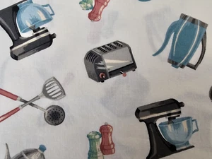 Retro MCM Cotton Fabric Kitchen Appliances Motif 3.5 YARDS X 45" - Picture 1 of 4