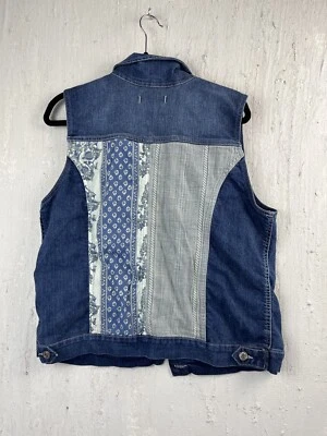 Nine West  America Boho Patched Denim Vest L Womens Stretch Rodeo Western - Image 1 of 4