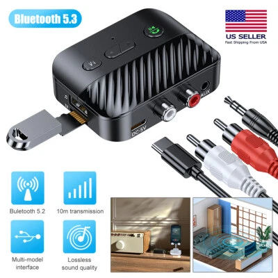 Bluetooth 5.3 Transmitter&Receiver Wireless 3.5mm AUX to 2 RCA Audio USB Adapter - Image 1 of 4