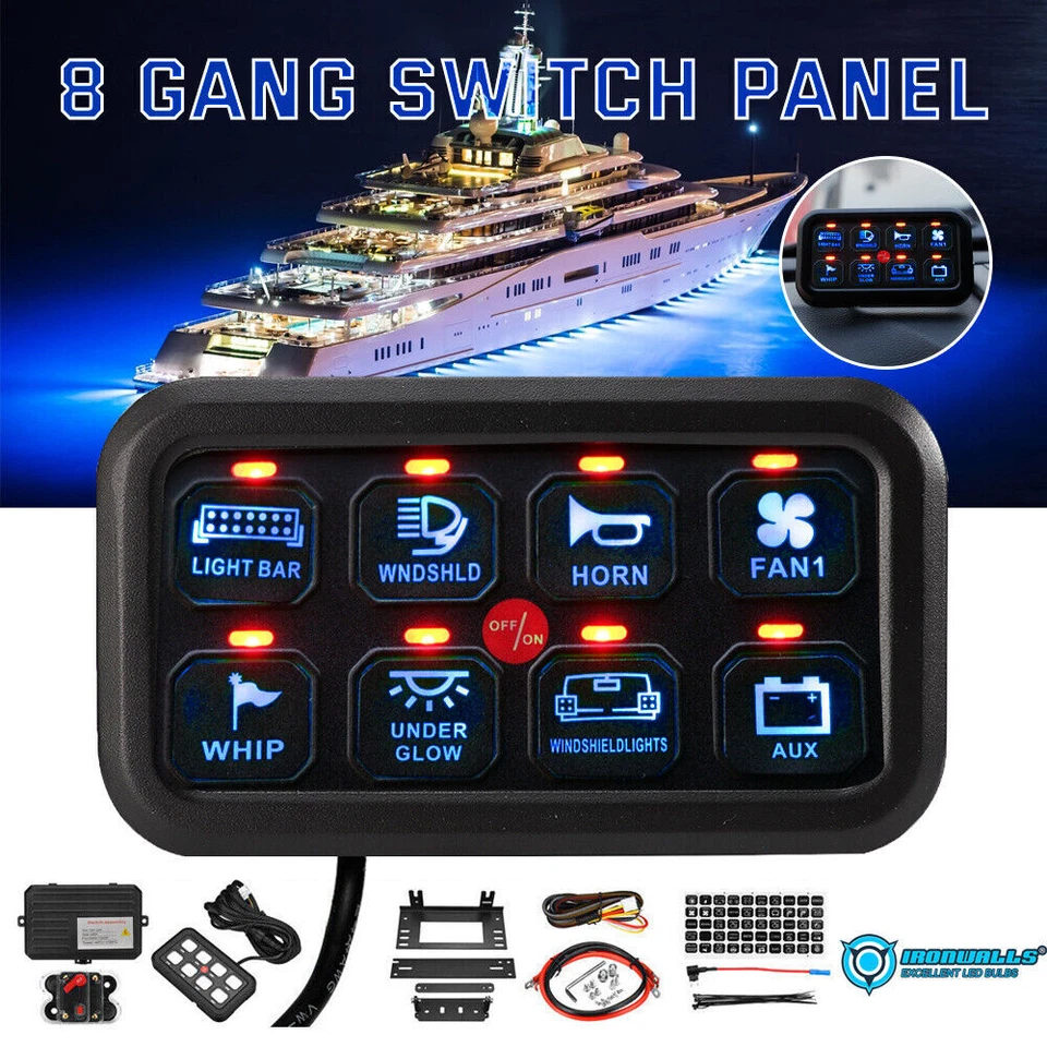 Panel de interruptores universal de 8 velocidades control de encendido y apagado LED azul para camioneta Jeep Dodge SUV Foto 1 de 4