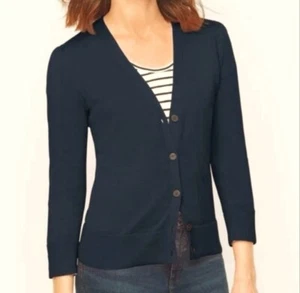 Cárdigan Suéter Talbots Petite Azul Marino Oscuro Abotonado Cuello en V Preppy Clásico TALLA L - Imagen 1 de 9
