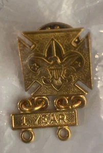 Pin de asistencia de exploración vintage de lote antiguo y 1 año barra premio de asistencia perfecta - Imagen 1 de 6