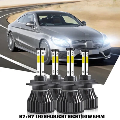 For Mercedes-Benz C250 C300 C350 4x Combo H7 Headlight High Low Beam LED Bulbs - Image 1 of 4