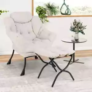 Costway Lazy Chair With Footstool Relax Oversized Sherpa Lounge Accent Chair UK - Picture 1 of 11