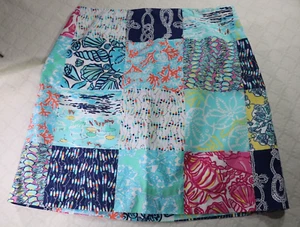 Lilly Pulitzer Patchwork Skirt Seashore Scenes Nautical Prints Sz 2 100% Cotton - Picture 1 of 10