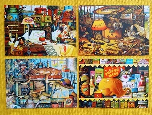 Juego de 4 postales modernas arte de gatos Charles Wysocki - Imagen 1 de 2