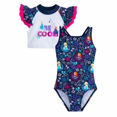 Disney Store Frozen Anna Elsa Swimsuit And Rash Guard Set Girl Size 4 - Image 1 of 2